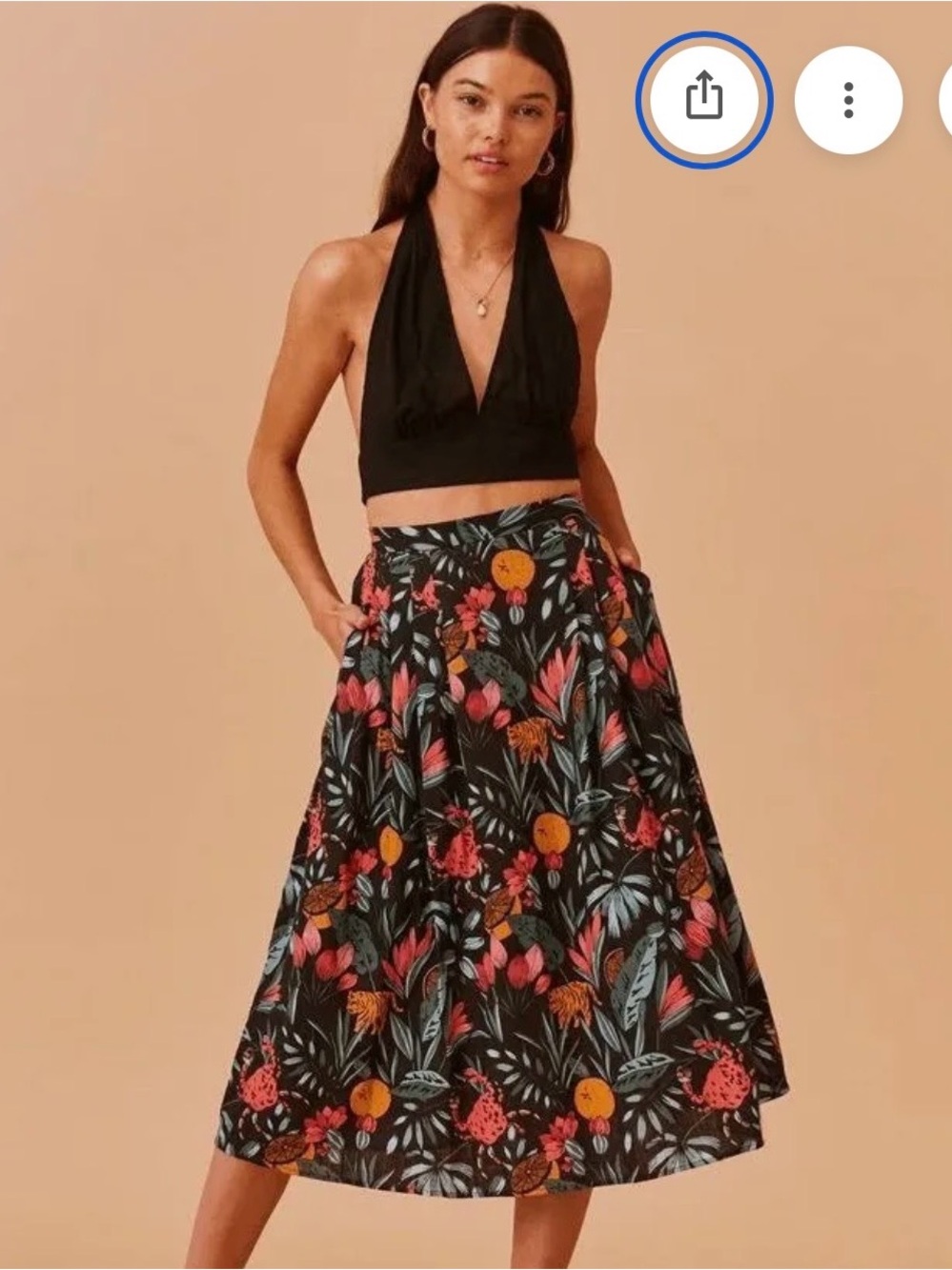 Finders keepers Black Floral A-Line Midi Skirt